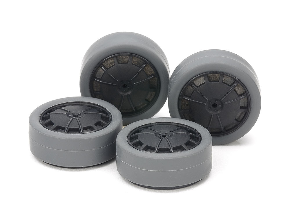 Hard Small Dia. Low-Profile Tires (26mm/Gray) & Carbon Wheels (Dish, for Super X & XX Chassis) 15545 Tamiya Mini 4WD