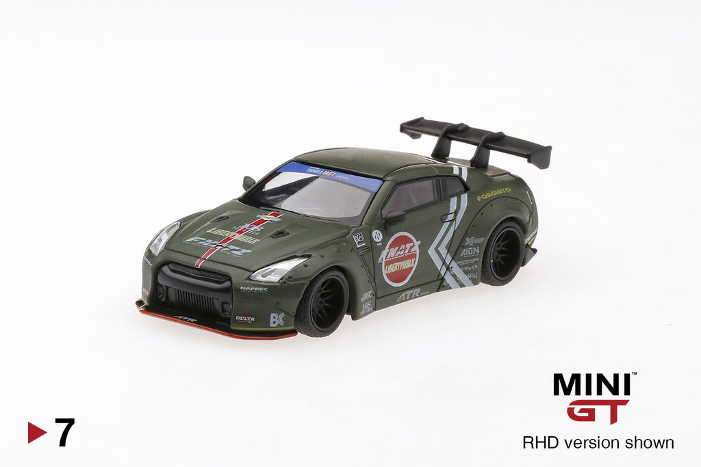 Mini GT Nissan GT-R R35 Type 1 Rear Wing "Zero Fighter" LBWK Matte Green MGT00007-R 1/64 Diecast car