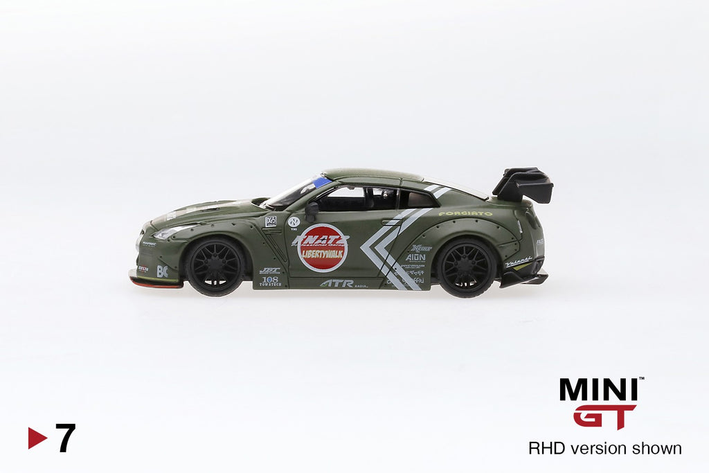Mini GT Nissan GT-R R35 Type 1 Rear Wing "Zero Fighter" LBWK Matte Green MGT00007-R 1/64 Diecast car