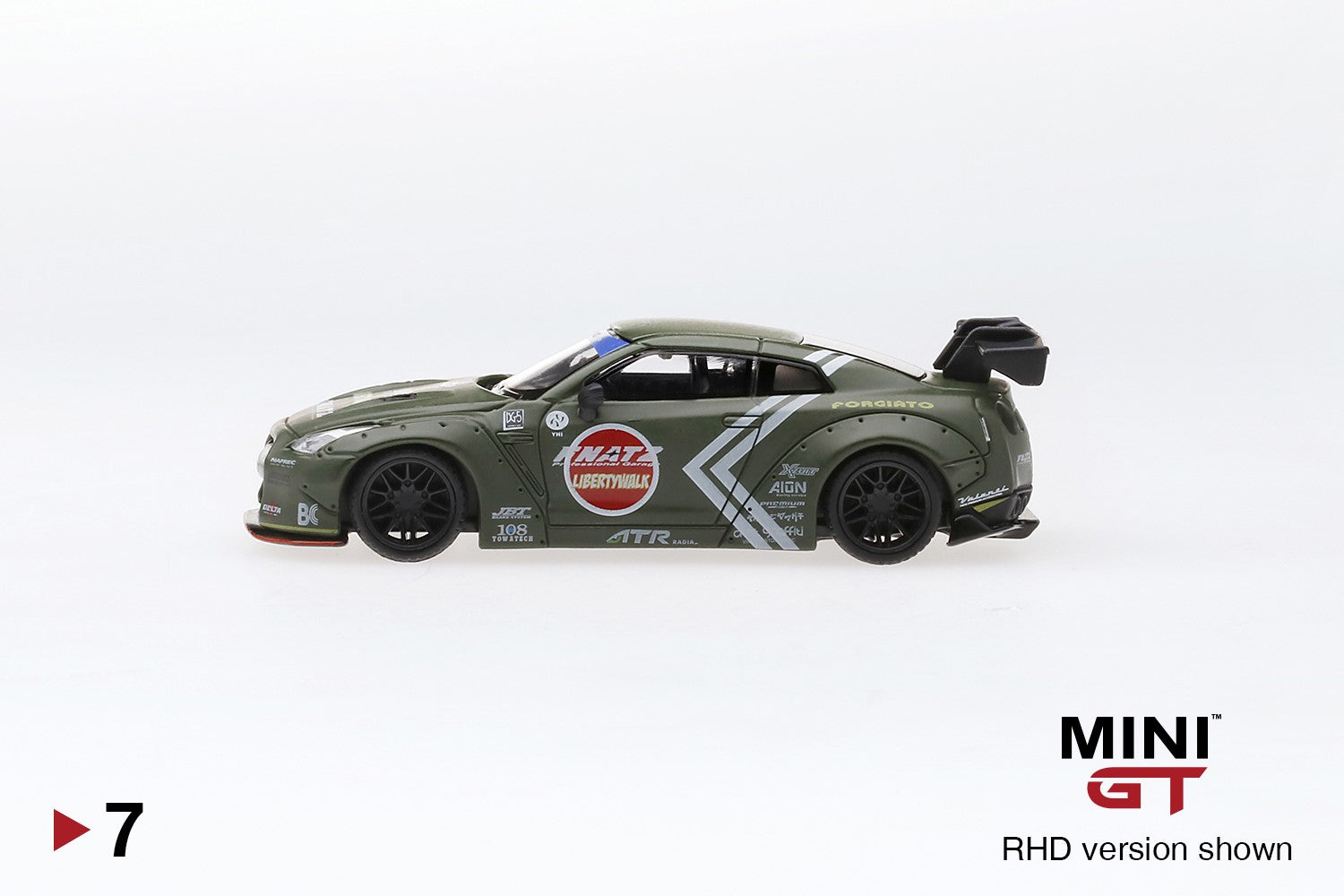 Mini GT Nissan GT-R R35 Type 1 Rear Wing "Zero Fighter" LBWK Matte Green MGT00007-R 1/64 Diecast car