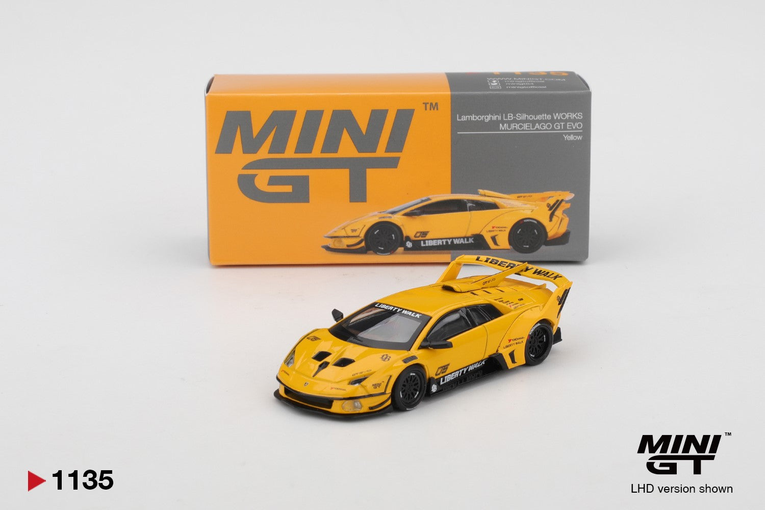 Mini GT Lamborghini Murciélago GT EVO Yellow LB-Silhouette WORKS (RHD) MGT01135-R 1:64 Diecast car