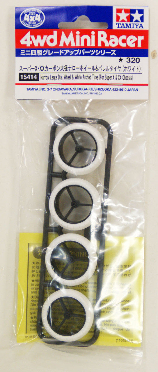 Narrow Large Dia. Wheels & White Arched Tires 15414 Tamiya Mini 4WD