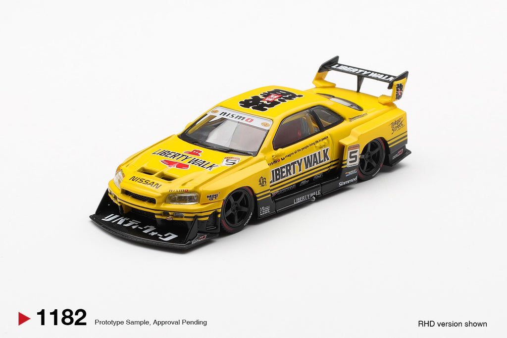 Mini GT Nissan LB-ER34 Super Silhouette SKYLINE Sport Yellow MGT01182 1:64 Diecast car
