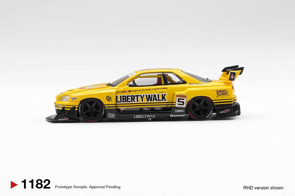 Mini GT Nissan LB-ER34 Super Silhouette SKYLINE Sport Yellow MGT01182 1:64 Diecast car