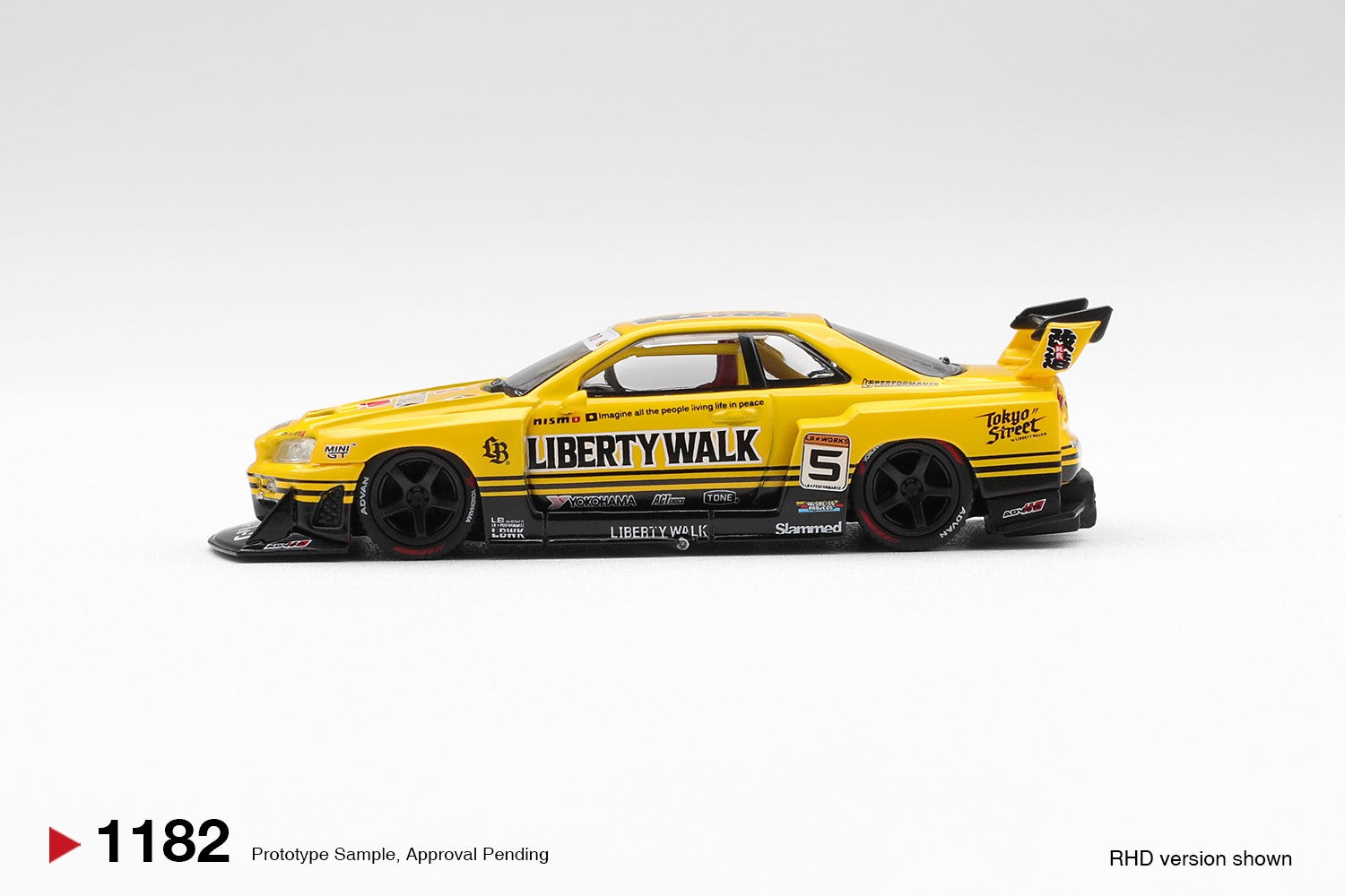 Mini GT Nissan LB-ER34 Super Silhouette SKYLINE Sport Yellow MGT01182 1:64 Diecast car