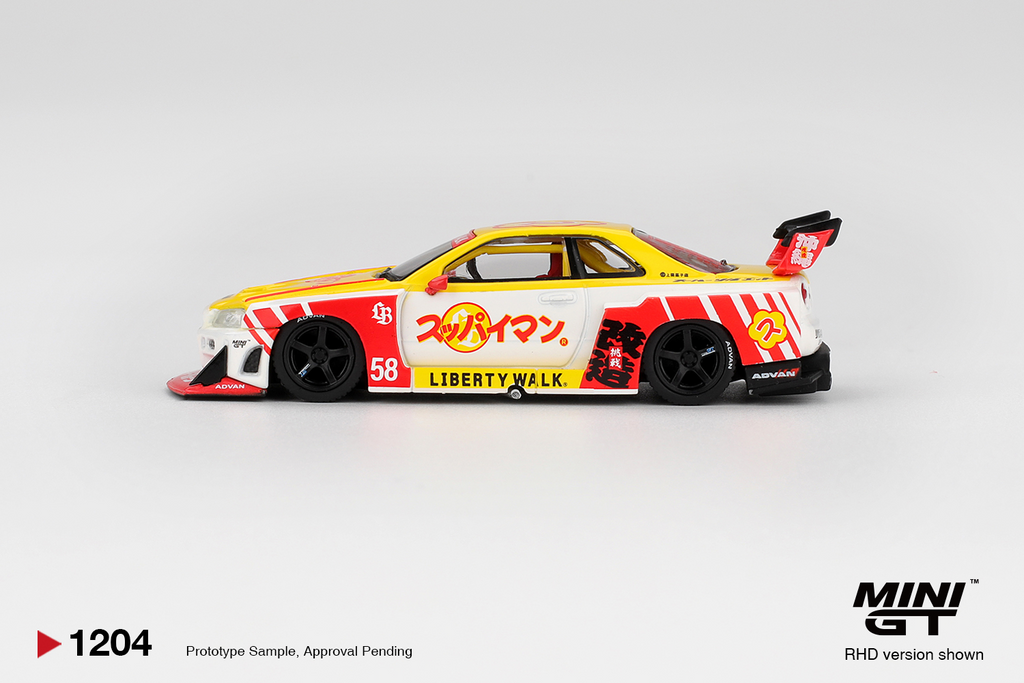 Mini GT 1:64 Nissan LB-ER34 Super Silhouette SKYLINE Suppaiman Okinawa Yellow MGT01204-R