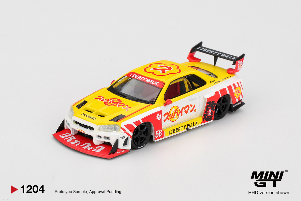 Mini GT 1:64 Nissan LB-ER34 Super Silhouette SKYLINE Suppaiman Okinawa Yellow MGT01204-R