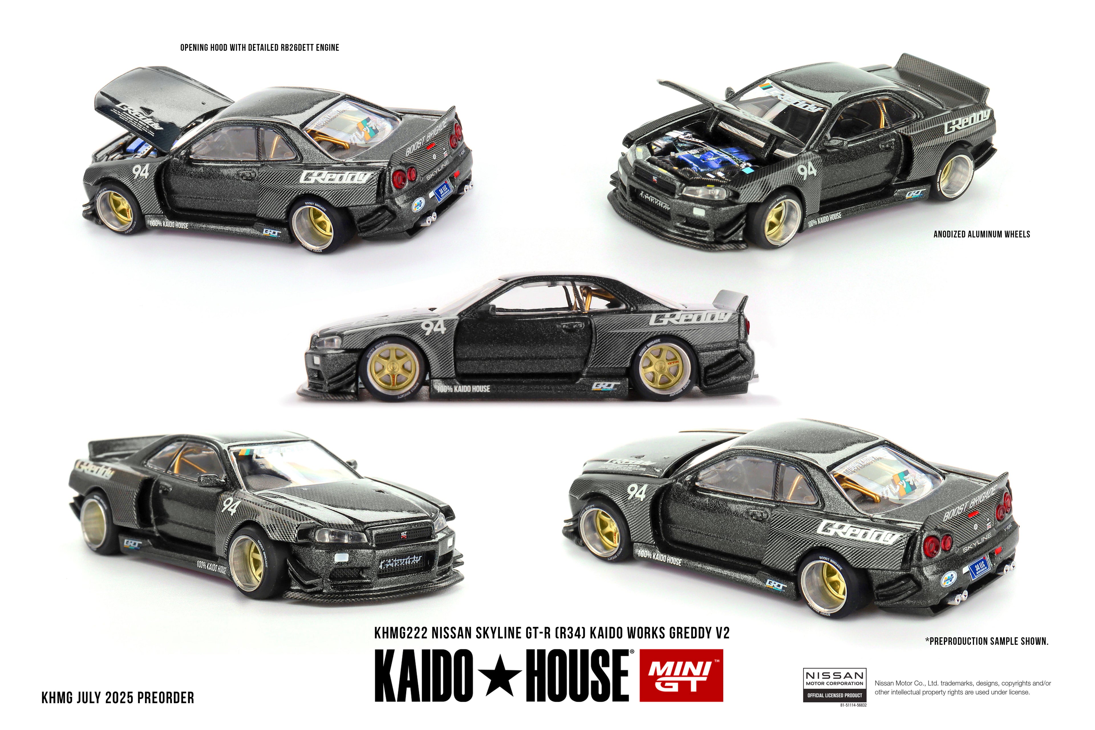Kaido House x Mini GT 1:64 Nissan Skyline GT-R R34 GReddy V2 (Black Edition) JDM Diecast Kaido GT KHMG222
