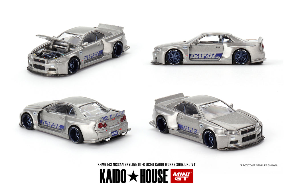 Kaido House x Mini GT Nissan Skyline GT-R (R34) Kaido Works™ SHINJUKU V1 KHMG143 1/64 Diecast car